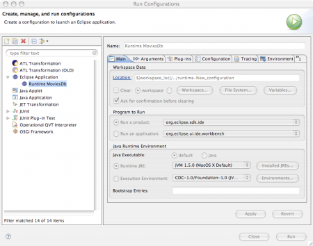 MoviesDb Runtime Launch Configuration