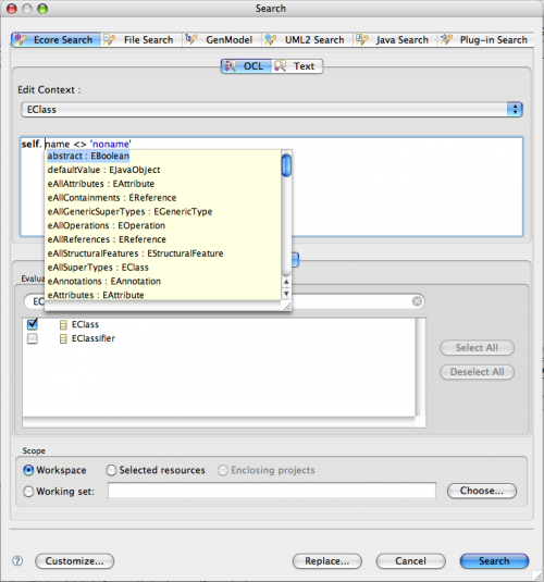 Ecore OCL Search Page
